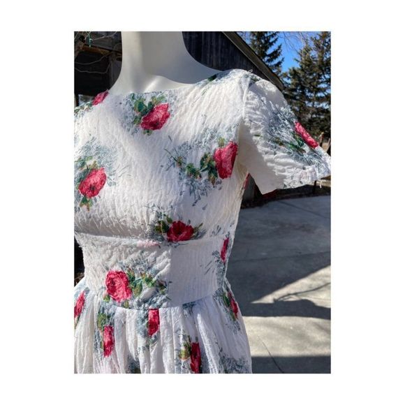 Vtg | 50s Fit & Flare Dress Floral Embroidery Party Day Dress Tea Dress Roses - Picture 5 of 16